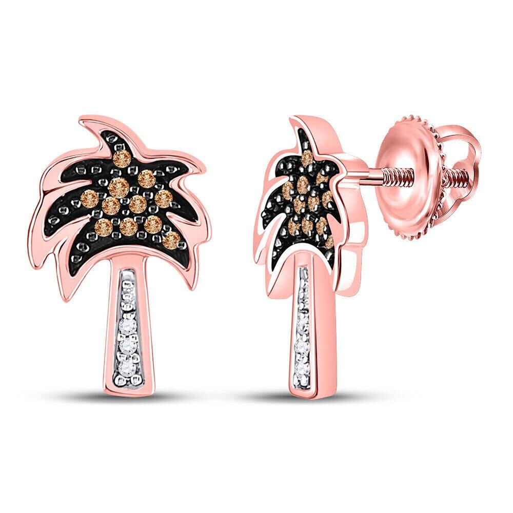 Chocolate Diamond Palm Tree Earrings Stud 10k Rose Gold Screw Back